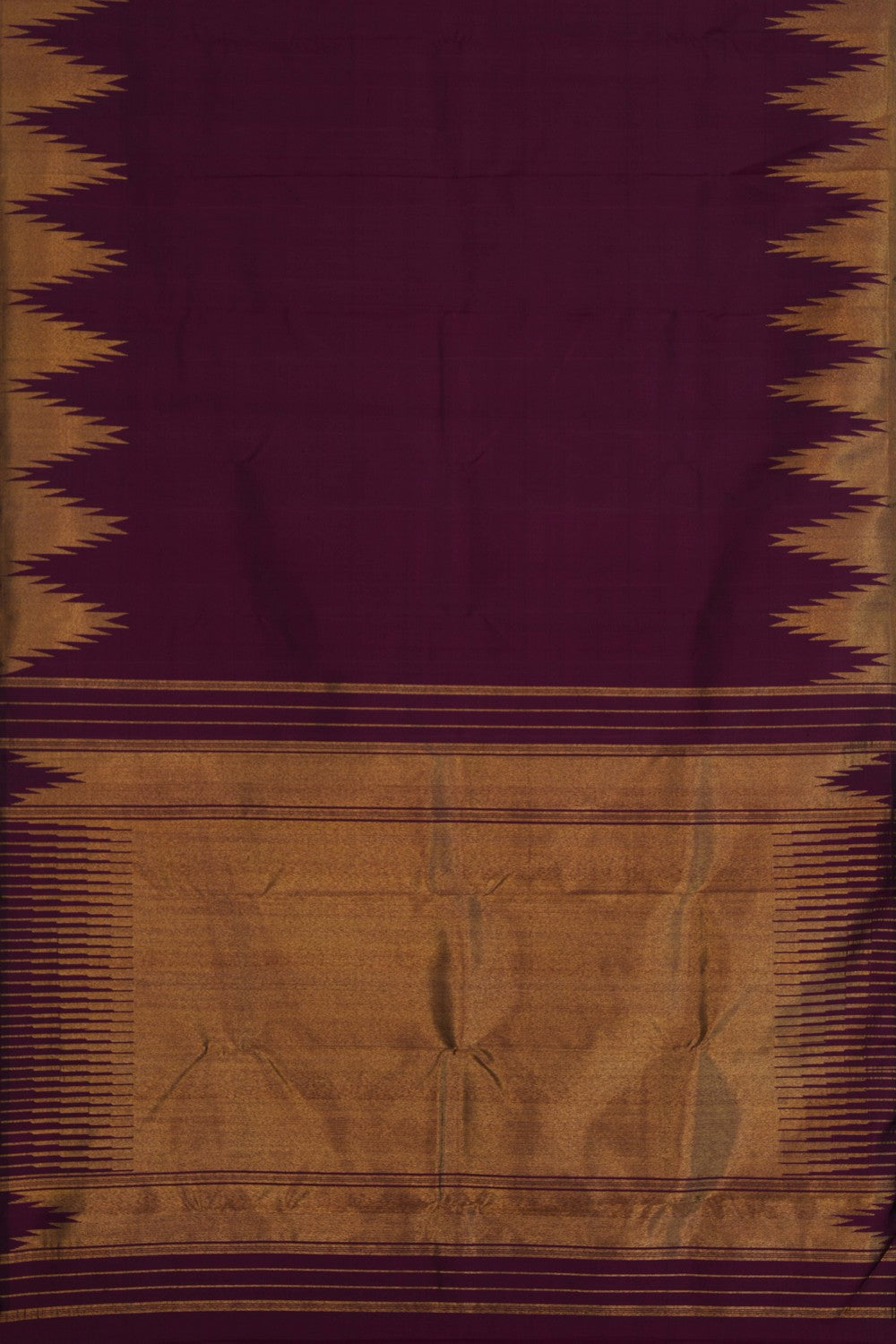 Image of Regal Purple Plain Arani Silk Saree with Gold Zari Temple Border